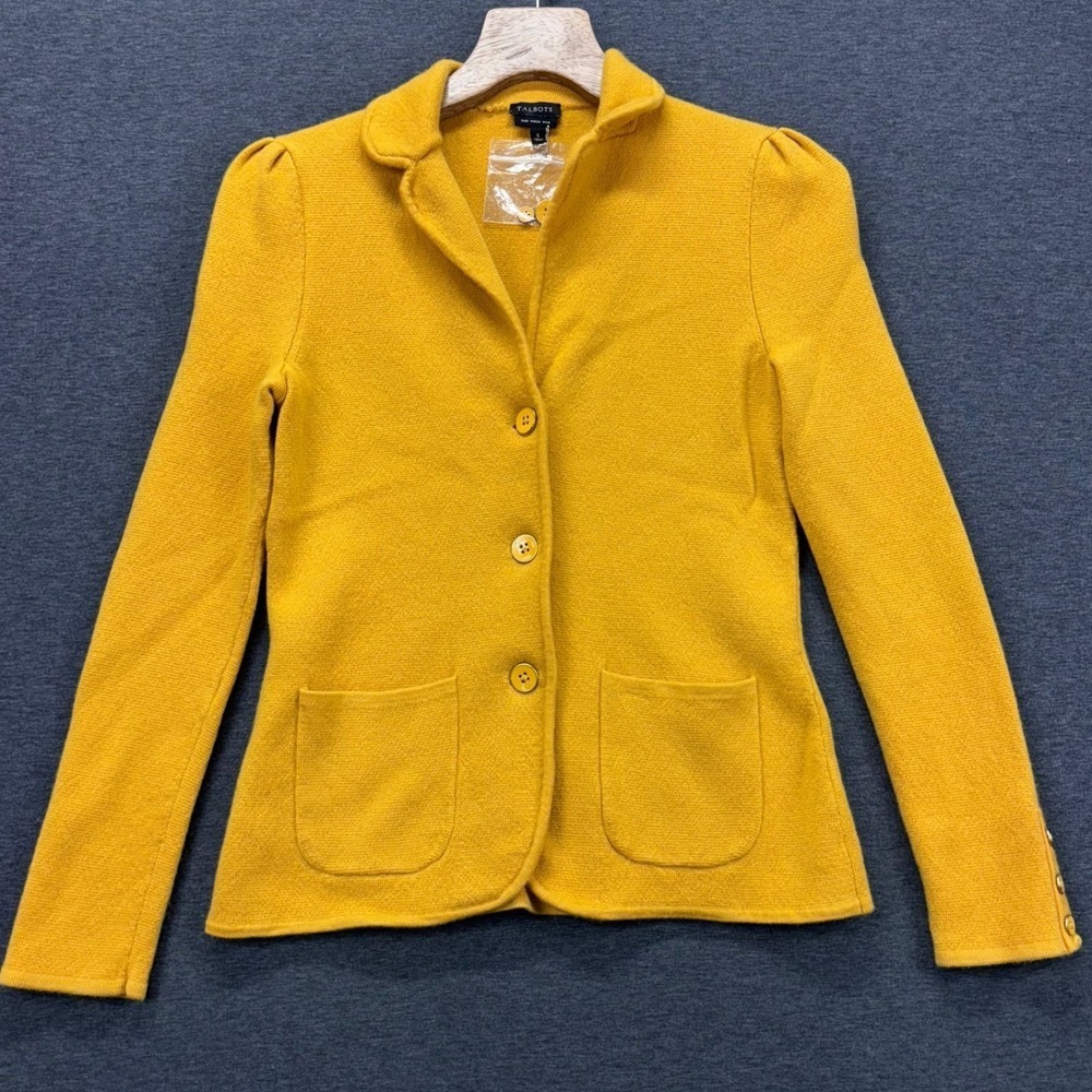 Talbots Cardigan Jacket Womens S Pure Merino Wool Mustard Button Luxury Career